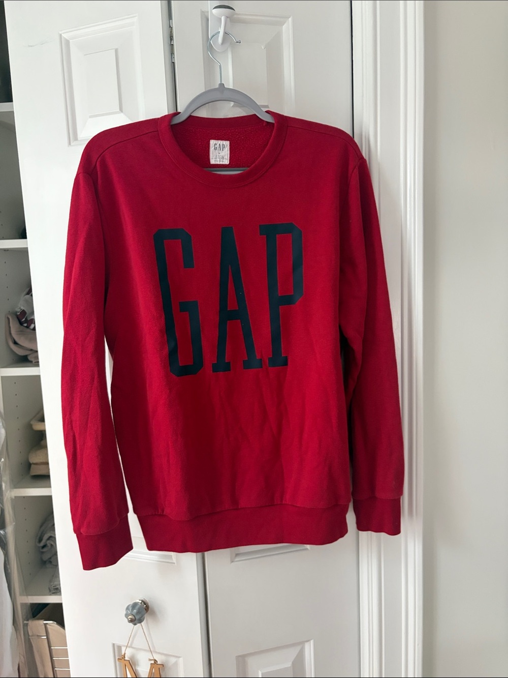 GAP Bold Red Crewneck Sweatshirt with Navy Logo